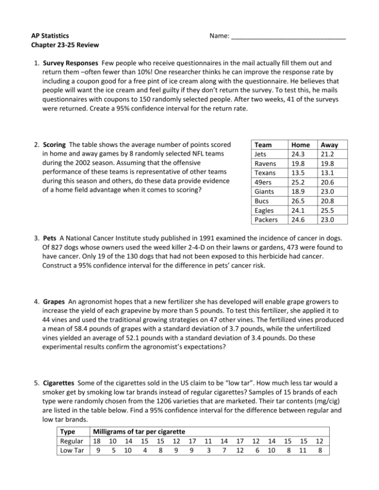 ap stats chapter 25 homework answers