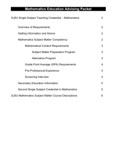 Pre-professional Experience - Department of Mathematics