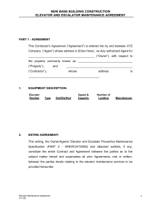Elevator Maintenance Agreement and Specifications