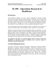 IE 490 – Operations Research in Healthcare