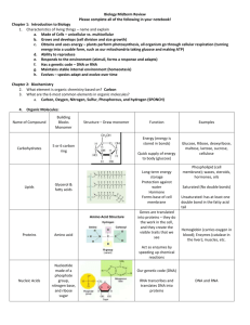 Biology Midterm Review - Answer Key