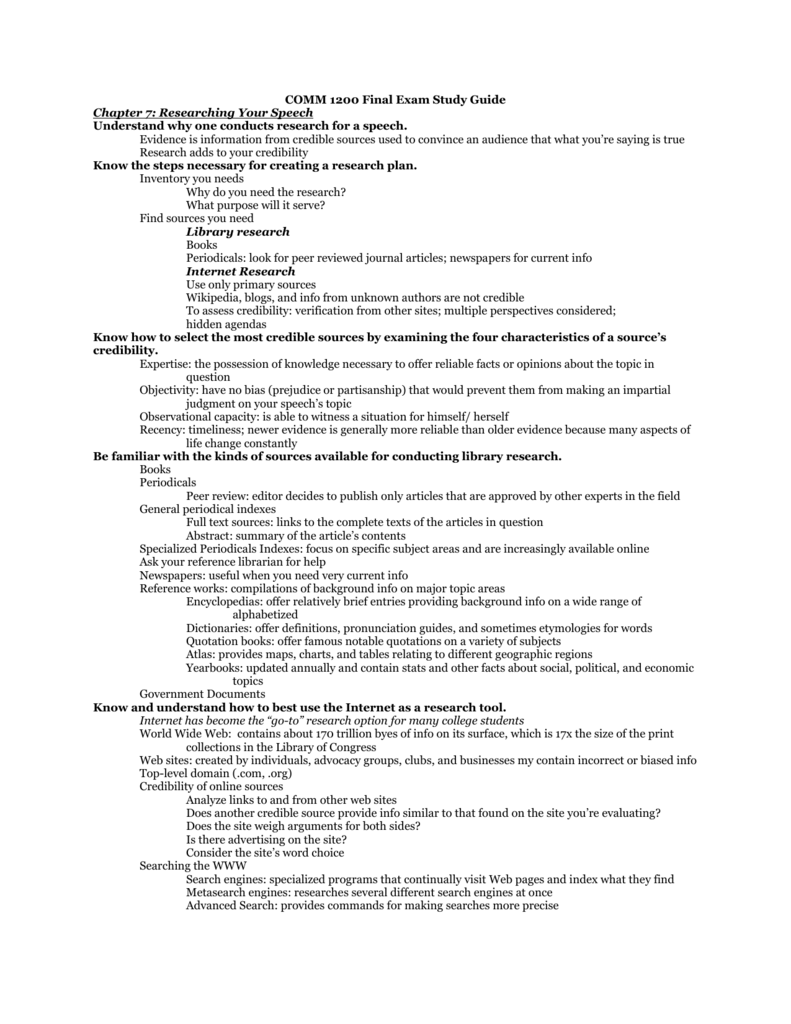 COMM 1200 Final Exam Study Guide