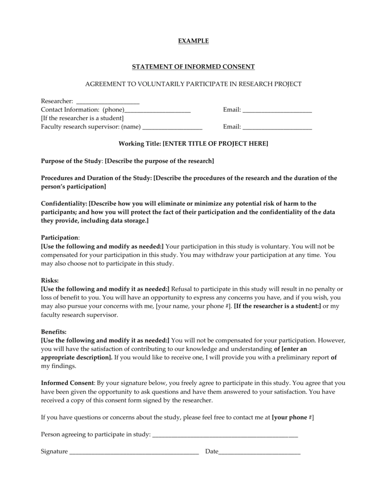 STATEMENT OF INFORMED CONSENT For risk participation agreement template