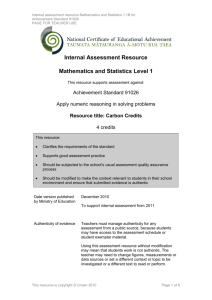 Level 1 Mathematics and Statistics internal assessment resource