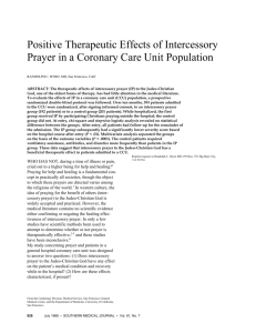 Positive Therapeutic Effects of Intercessory Prayer in a Coronary