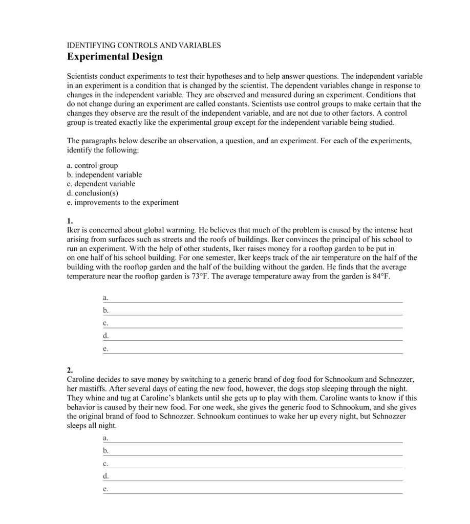Experimental Design Worksheet Within Designing An Experiment Worksheet