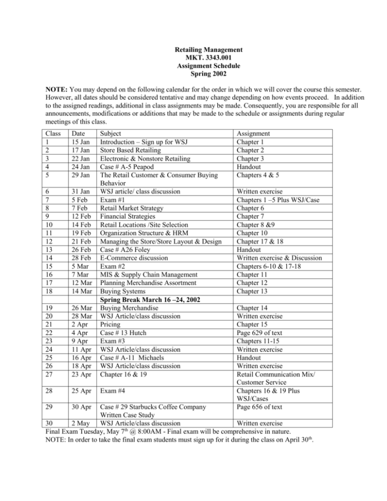 Assignment Schedule