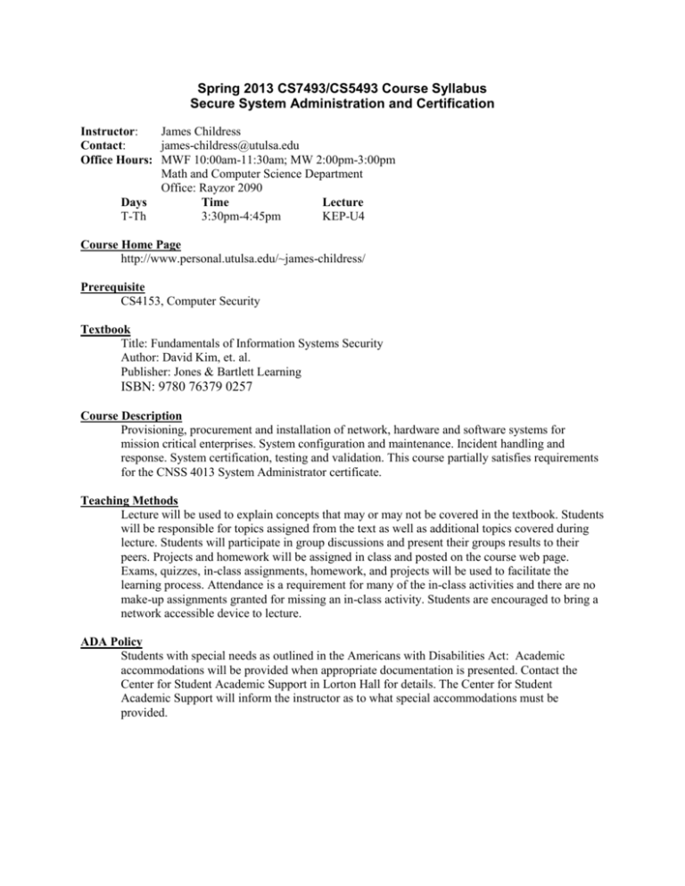 Course Syllabus The University of Tulsa