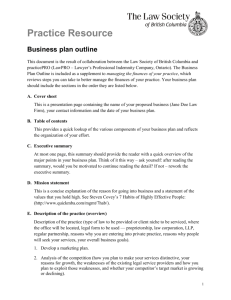 Practice Resource: Business plan outline