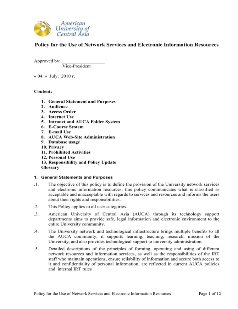 Use Of Network Services And Electronic Information