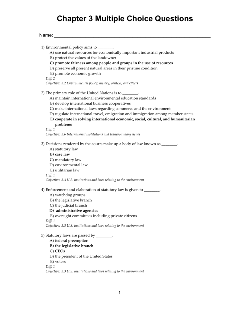 Chapter 3 Multiple Choice Questions (Answers - Science-B