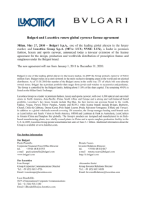 Bulgari and Luxottica renew global eyewear license agreement