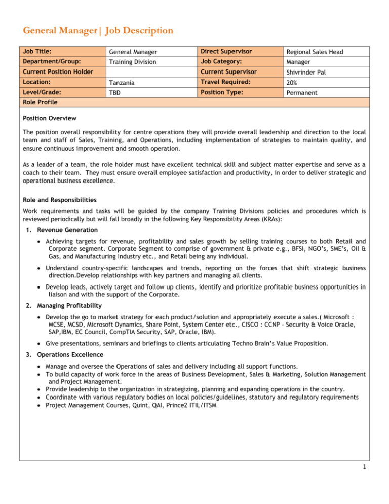 Position Description Document download 