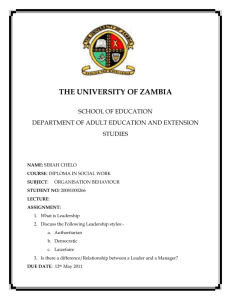 THE UNIVERSITY OF ZAMBIA SCHOOL OF EDUCATION