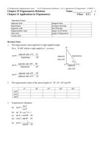 Chapter 11 Applications in Trigonometry Class: F.3