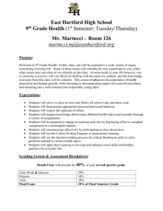East Hartford High School 9th Grade Health (1st Semester: Tuesday