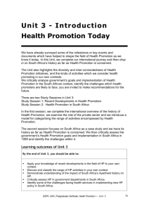 Unit 3 - Introduction Health Promotion Today