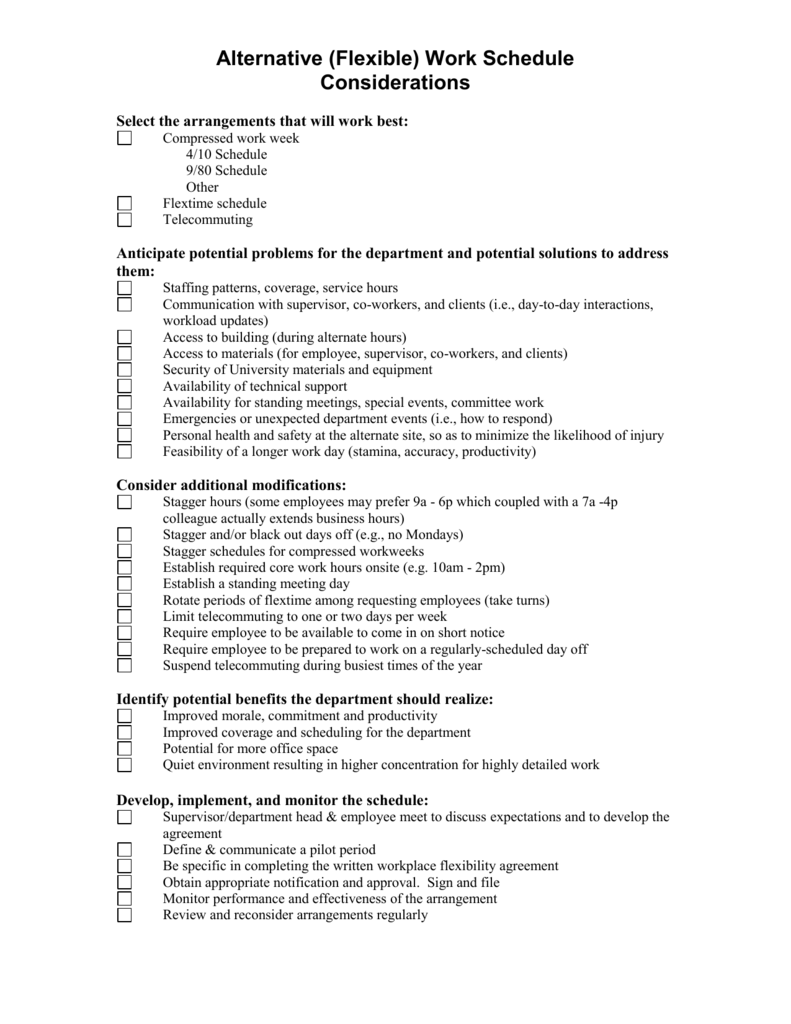 Alternative Flexible Work Schedule Considerations