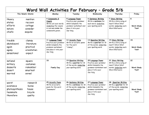 Word Wall Activities For February – Grade 5/6 This Week's Words
