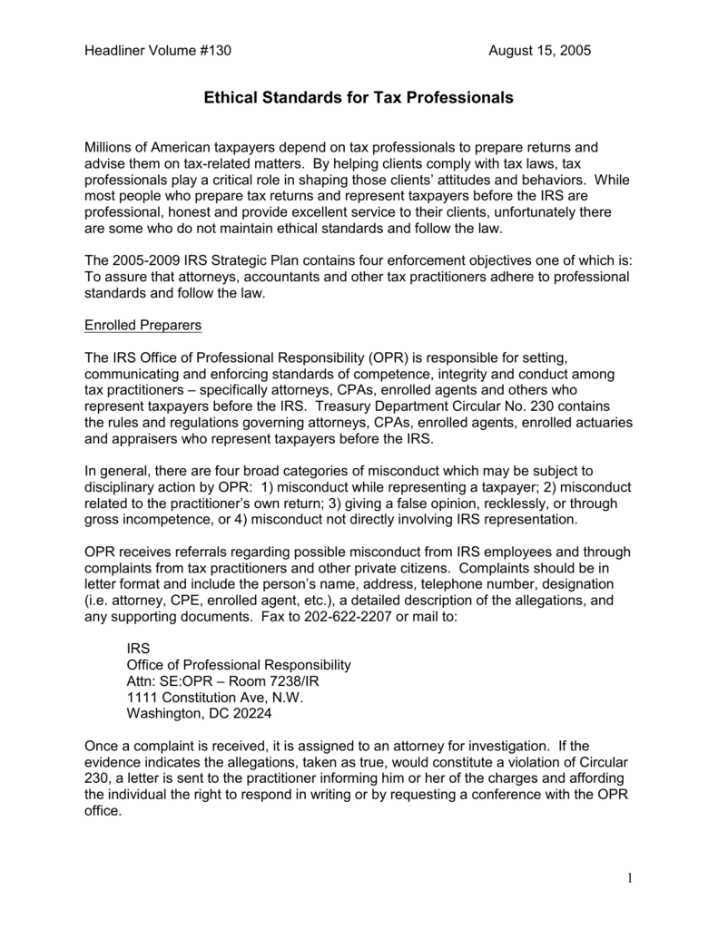 Ethical Standards For Tax Professionals