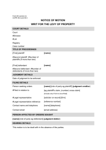 Form 65 - Notion of motion Writ for the levy of property