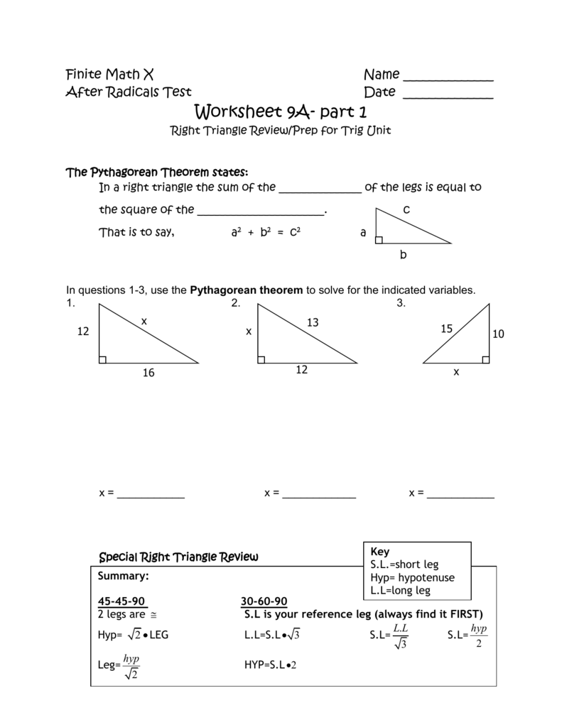 Worksheet 11A- part 11 For Right Triangle Trigonometry Worksheet Answers