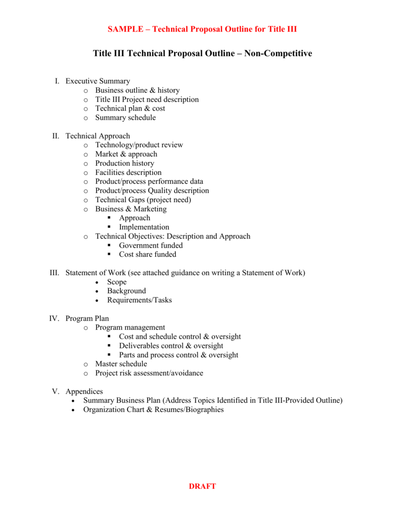 Sample Technical Proposal Outline Within Government Proposal Template