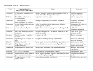 Vocabulary Worksheet for A Modest Proposal
