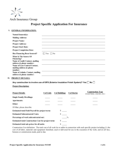 Project Specific Application for Insurance
