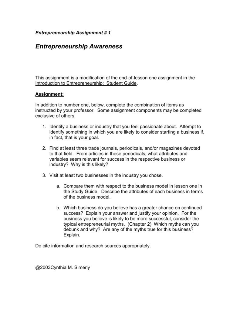 entrepreneurship business idea assignment