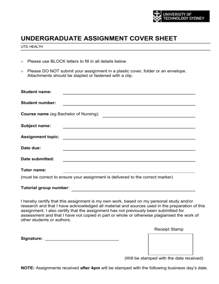 what is cover sheet for assignment