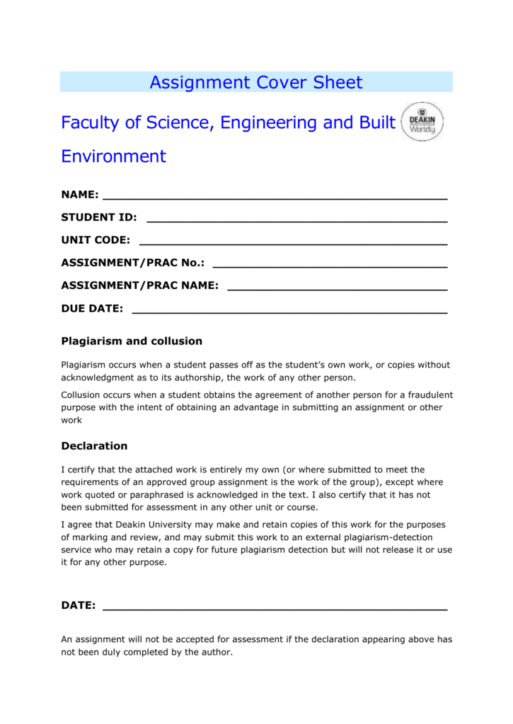 nci assignment cover sheet