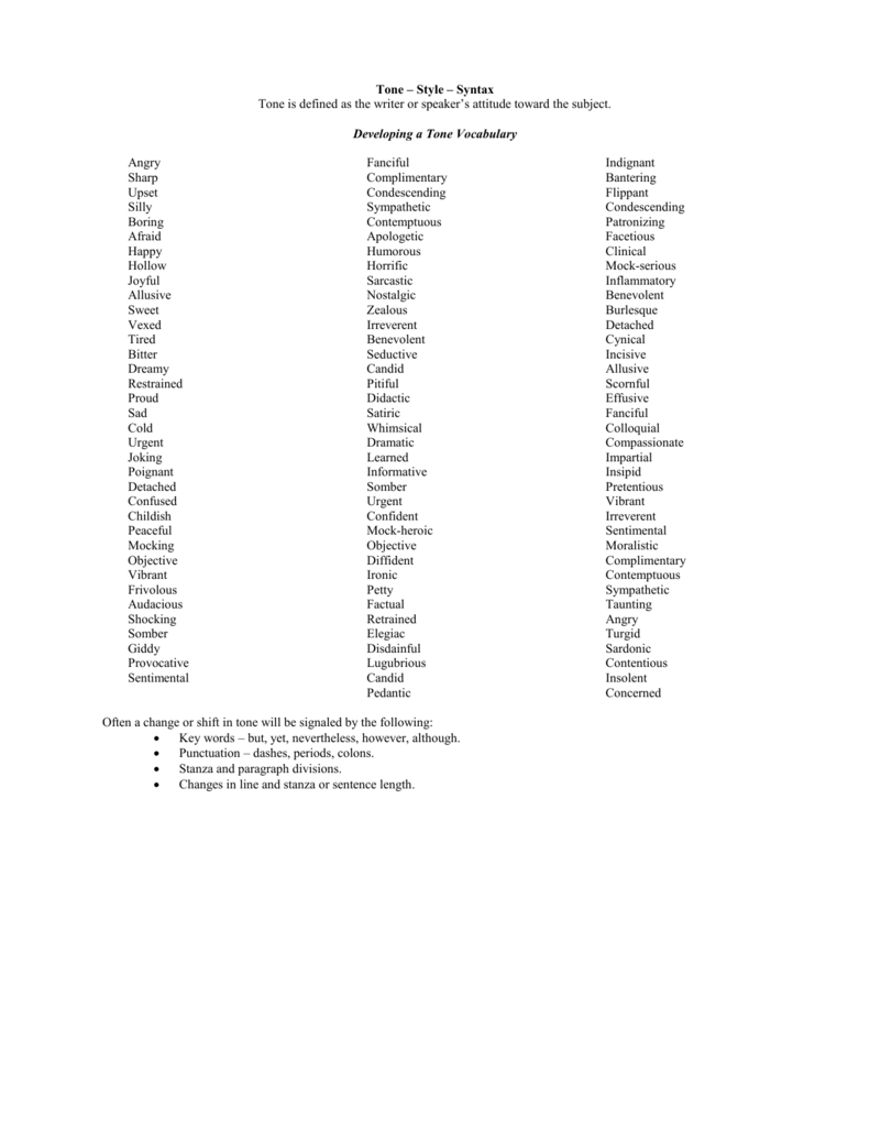 Tone, Style, Syntax (