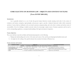 business law course – objects and content outline