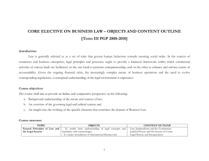 BUSINESS LAW COURSE – OBJECTS AND CONTENT OUTLINE