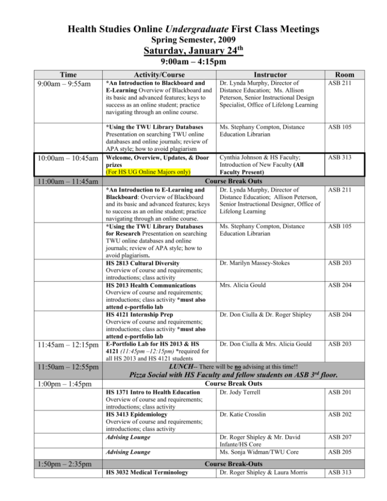 Orientation Schedule