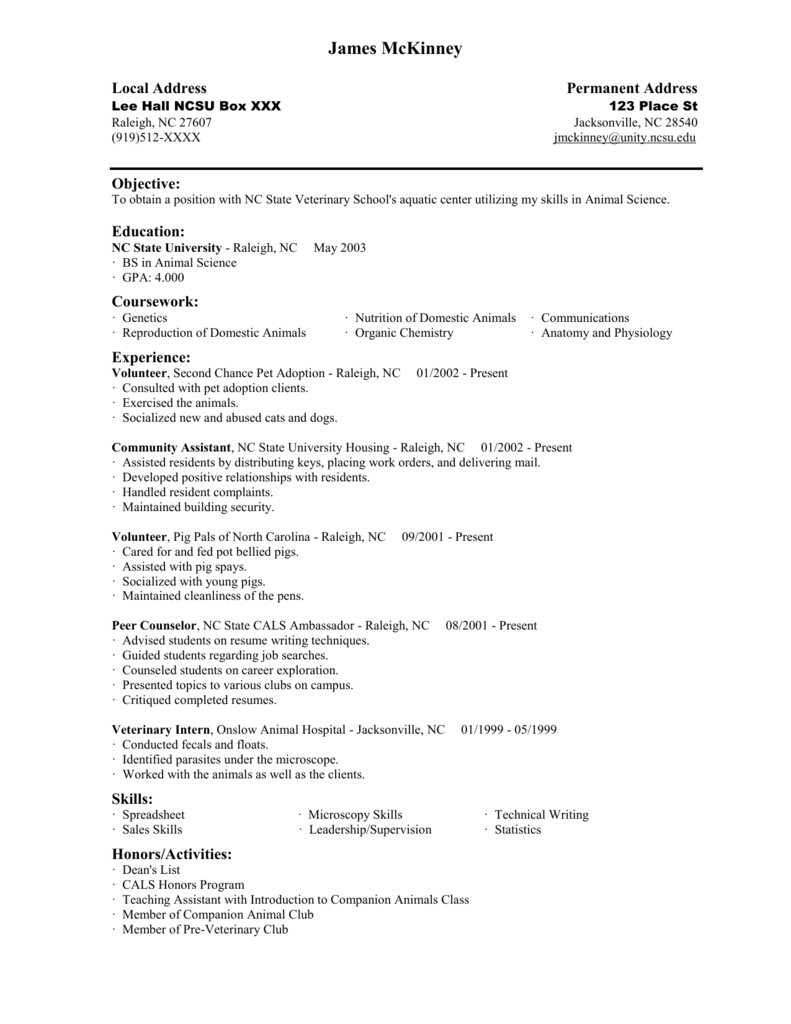 Sample Resumes - College of Agriculture and Life Sciences