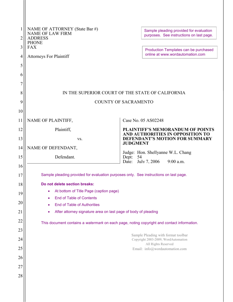 Sample Pleading with format Toolbar California