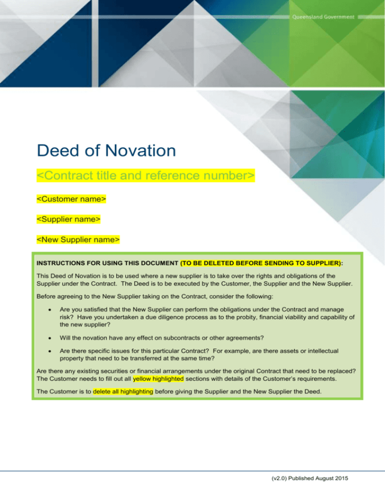 deed of assignment vs deed of novation