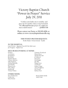 Victory Baptist Church “Power in Prayer” Service July 29, 2011