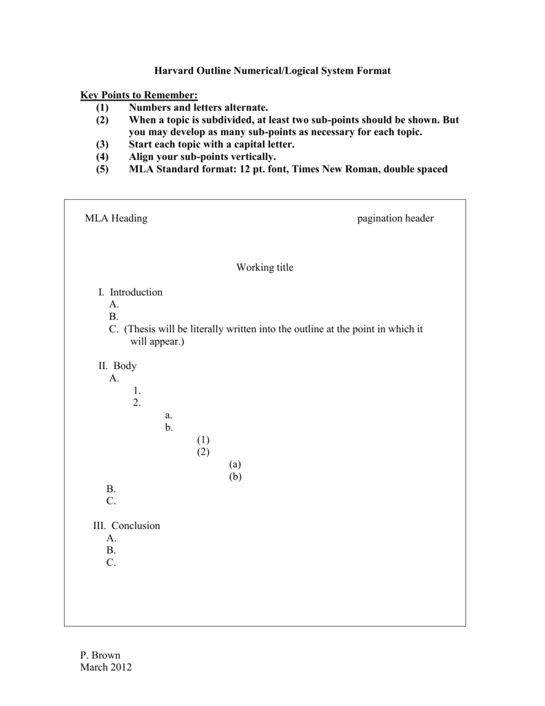 School essay Harvard outline format sample