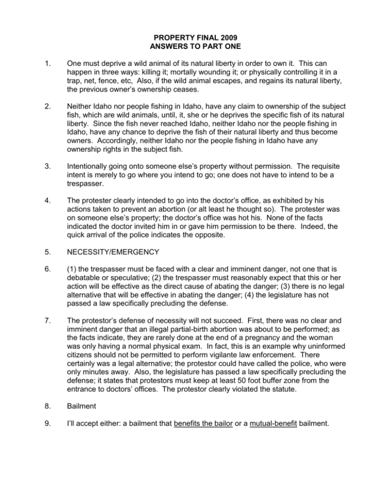 PROPERTY FINAL EXAM 2009