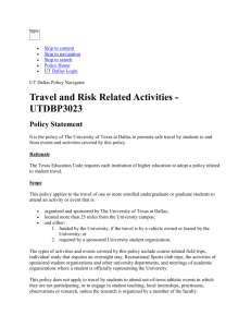 UT Dallas policy on Travel and Risk Related Activities