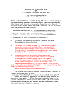 Present Articles of Incorporation Amended