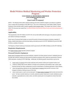 Model Written Medical Monitoring and Worker Protection Program
