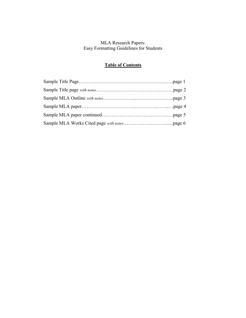 mla format table of contents