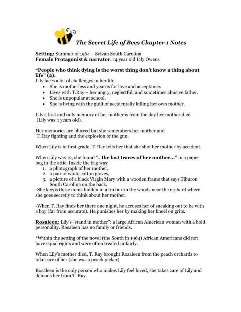 How many chapters are in the secret life of bees The Secret Life Of Bees Chapter 1 Notes