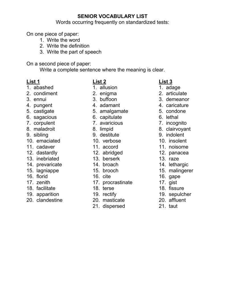 senior-vocabulary-list