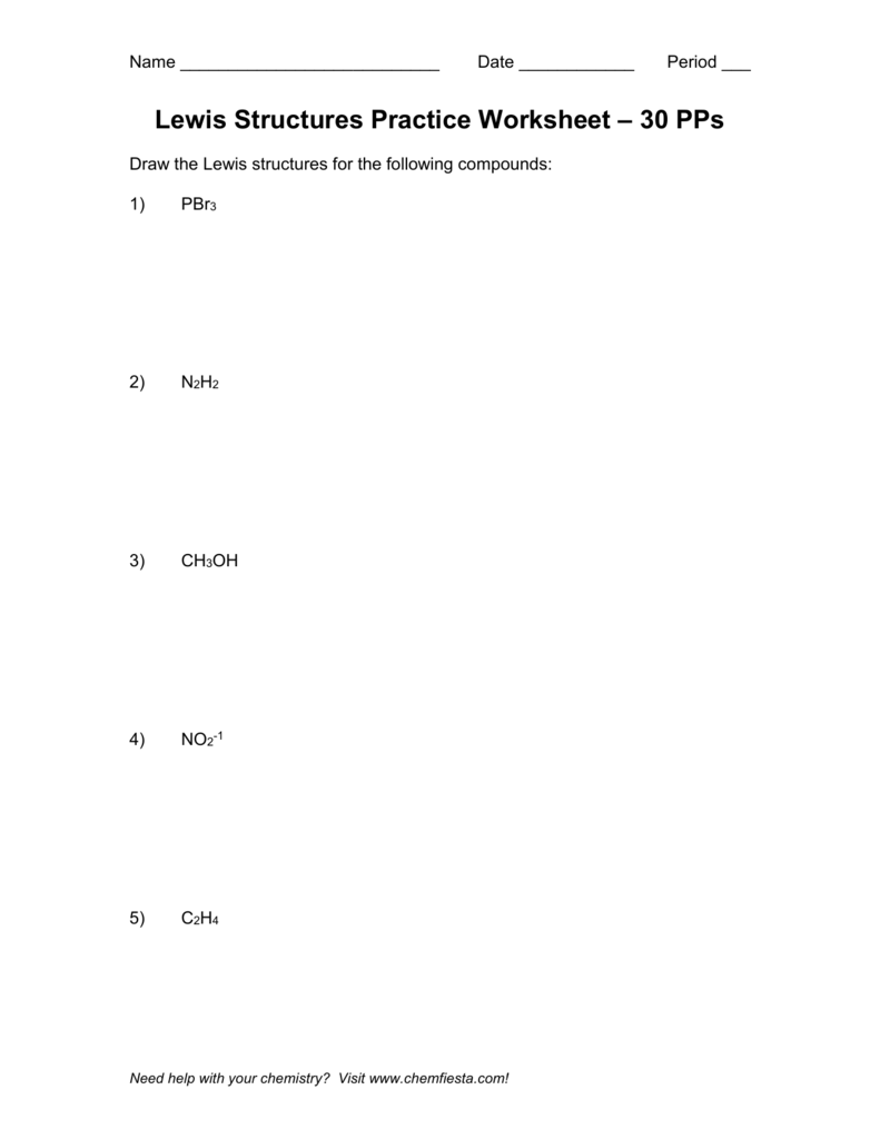 Lewis Structures Practice Worksheet For Drawing Lewis Structures Worksheet