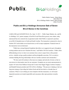 Publix and Bi-Lo Holdings Announce Sale of Seven BI